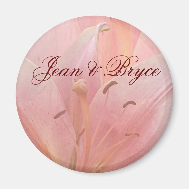 Pink Tiger Lily wedding magnet (Front)