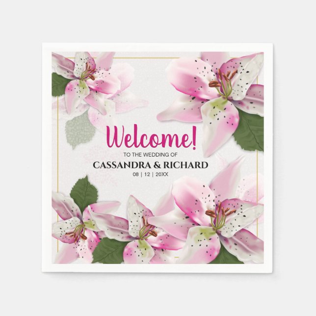 Pink Tiger Lily | Wedding Napkin (Front)