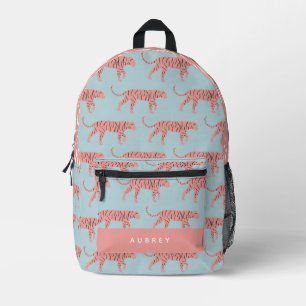 Pink Tiger Pattern Sky Blue Printed Backpack