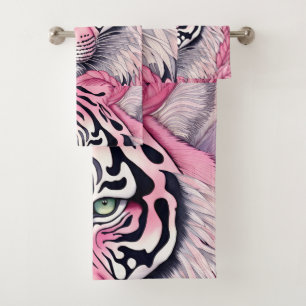 Pink tiger, tiger face. bath towel set