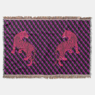 Pink Tiger , Wild Cat Throw Blanket