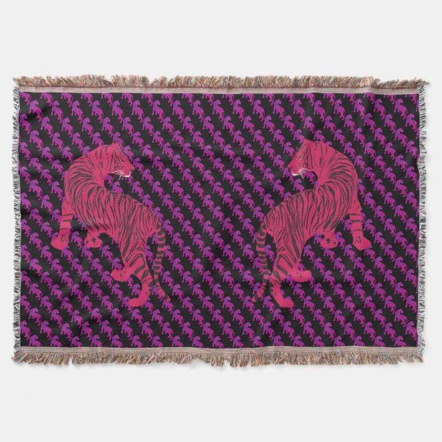 Pink Tiger , Wild Cat Throw Blanket (Front)
