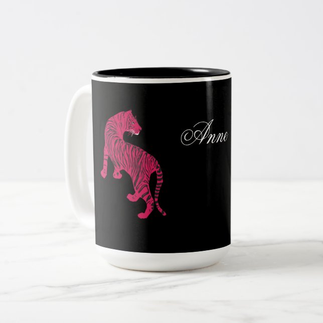 Pink Tiger , Wild Cat Two-Tone Coffee Mug (Front Left)