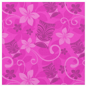 Pink Tiki Masks Hawaiian Fabric