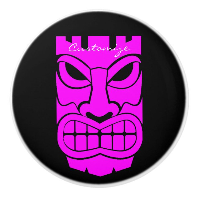 Pink Tiki Sculpture Thunder_Cove Ceramic Knob (Front)