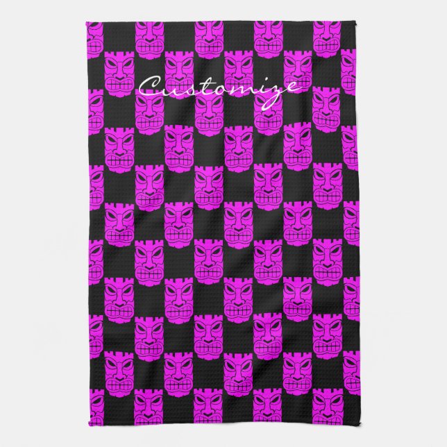 Pink Tiki Sculpture Thunder_Cove Tea Towel (Vertical)
