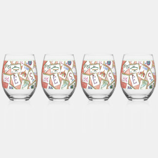 pink tiles tray stemless wine glass