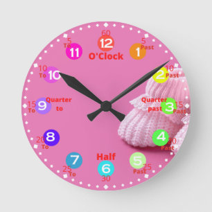 Pink Time Learning Round Clock