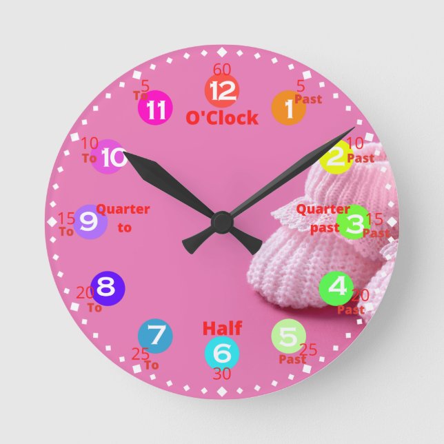 Pink Time Learning  Round Clock (Front)