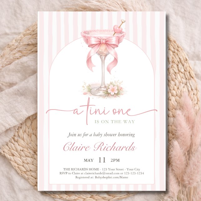 Pink Tini One Is On The Way Baby Shower Arched  Invitation (Creator Uploaded)