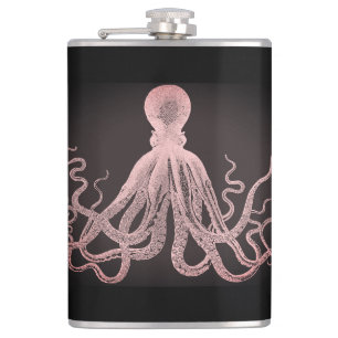 Pink Tint Octopus Illustration Hip Flask