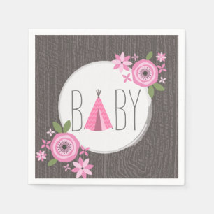 Pink Tipi Baby Shower Paper Napkin