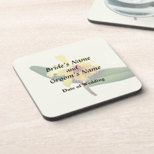 Pink Tipped Yellow Orchid Wedding Products Coaster