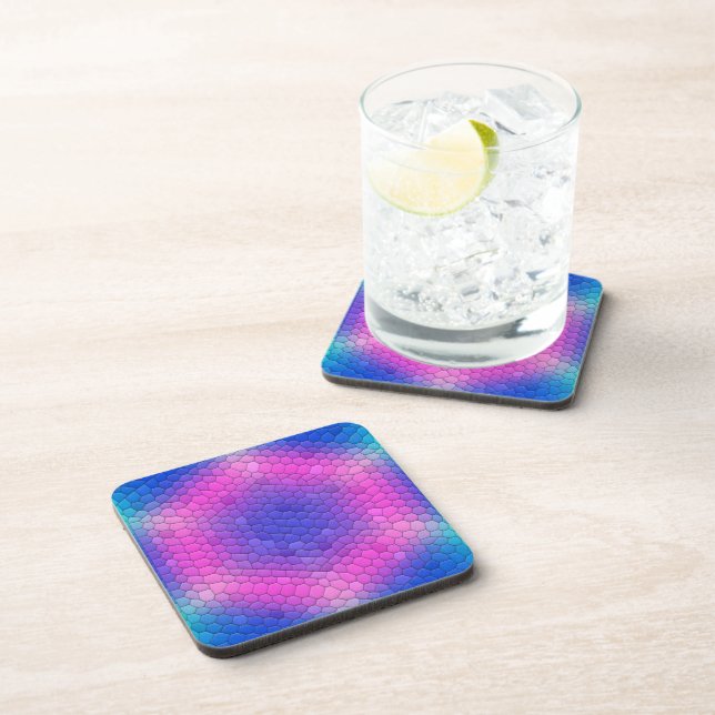 Pink to Blue Holographic Mermaid Scale Hexagons  Coaster (Right Side)