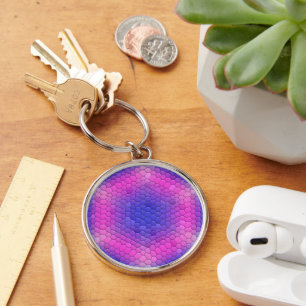 Pink to Blue Holographic Mermaid Scale Hexagons  Key Ring