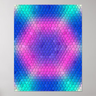 Pink to Blue Holographic Mermaid Scale Hexagons  Poster