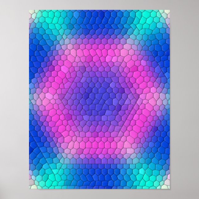 Pink to Blue Holographic Mermaid Scale Hexagons  Poster (Front)