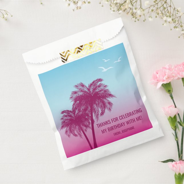 Pink To Blue Sky And Palm Trees Birthday Thank You Favour Bag (Sealed)