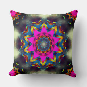 Pink to coloured flower or star in kaleidoscope cushion