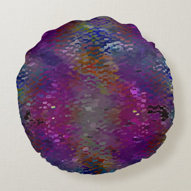 Pink to colourful scaly plaques and moth-eaten fau round cushion (Back)