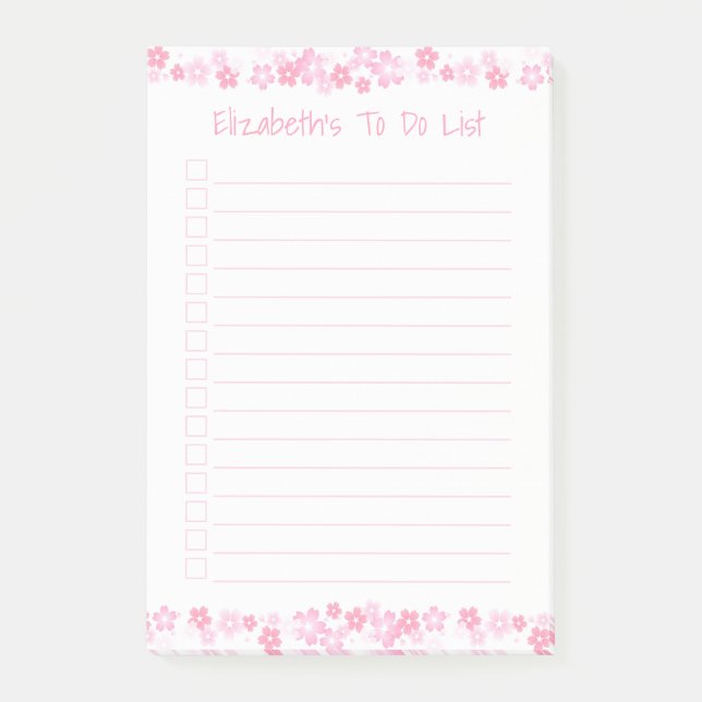 Pink To Do List 4x6 Personalised Post It Notes (Front)