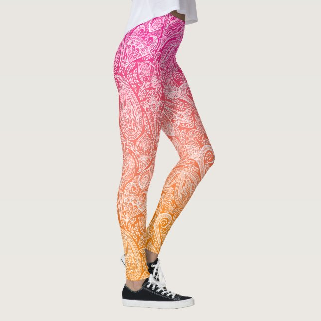 Pink to orange ombre with white paisley leggings (Right)