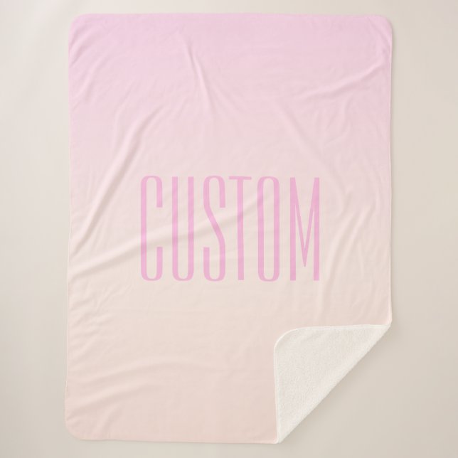 Pink to Peach Sunset Ombre with Customisable Text Sherpa Blanket (Front)