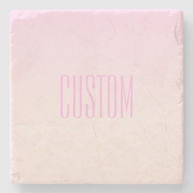 Pink to Peach Sunset Ombre with Customisable Text Stone Coaster (Front)