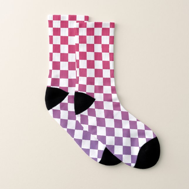 Pink to Purple and White Chequered Pattern Socks (Pair)