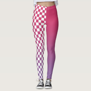 Pink to Purple Gradient and Chequered Pattern Leggings