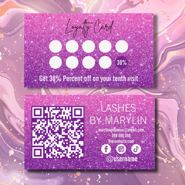 Pink to Purple Ombre Glitter Lash Technician Loyalty Card (Creator Uploaded)