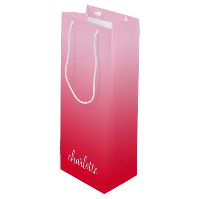 Pink to Red Ombre Wine Gift Bag (Front Angled)