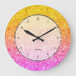 Pink To Yellow Glitter Texture Large Clock