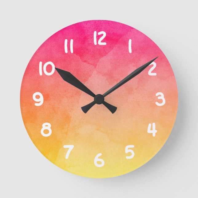 Pink to Yellow Watercolor Round Clock (Front)