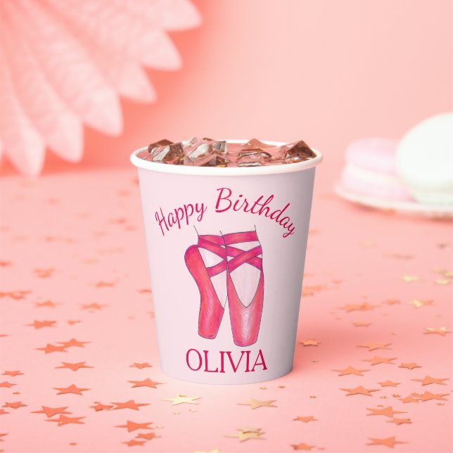 Pink Toe Shoes Ballet Ballerina Dance Birthday Paper Cups (Insitu)