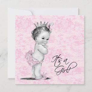 Pink Toile Baby Girl Shower Invitation