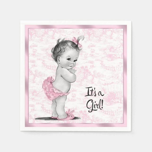 Pink Toile Baby Shower Napkin (Front)