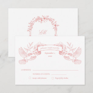 Pink Toile Birds Wedding RSVP Card