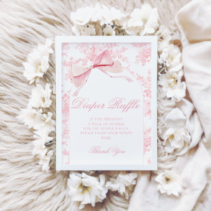 Pink Toile Bow Baby Girl Shower Diaper Raffle Sign Invitation