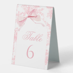 Pink Toile Bow Toile Baby Girl Shower Table Number