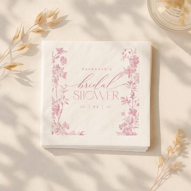 Pink Toile Bridal Shower Napkins | Vintage Floral (Creator Uploaded)