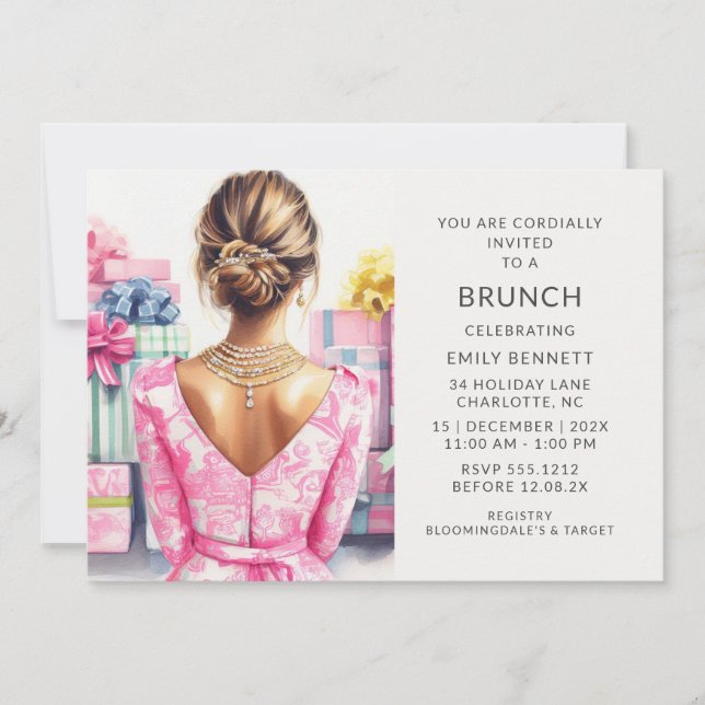 Pink Toile Brunch Bridal Shower Invitation (Front)