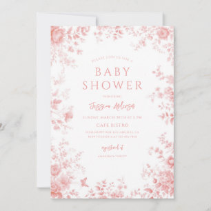 Pink Toile Chinoiserie Baby Shower Invitation