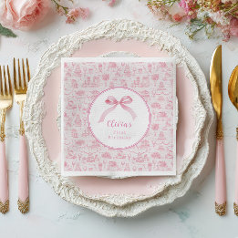 Pink Toile Coquette Bow 1st Birthday Girl Napkin
