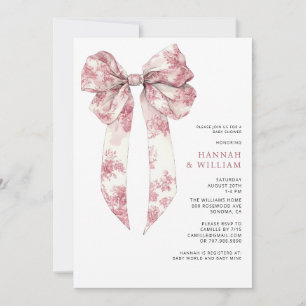 Pink Toile Coquette Ribbon Girl Baby Shower Invitation