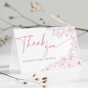 Pink Toile de Jouy Baby Shower Thank You Card