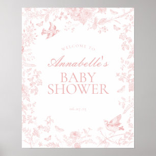Pink Toile de Jouy Baby Shower Welcome Sign