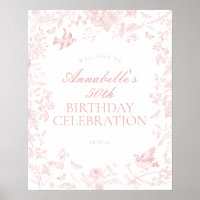 Pink Toile de Jouy Birthday Party Welcome Sign