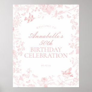 Pink Toile de Jouy Birthday Party Welcome Sign