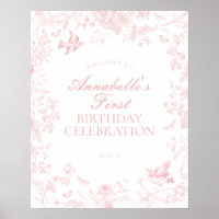 Pink Toile De Jouy Birthday Welcome Sign